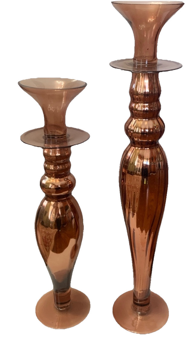 Potterybarn Mercury Glass Candlestick Holder Set Handblown Retired Copper Mirror