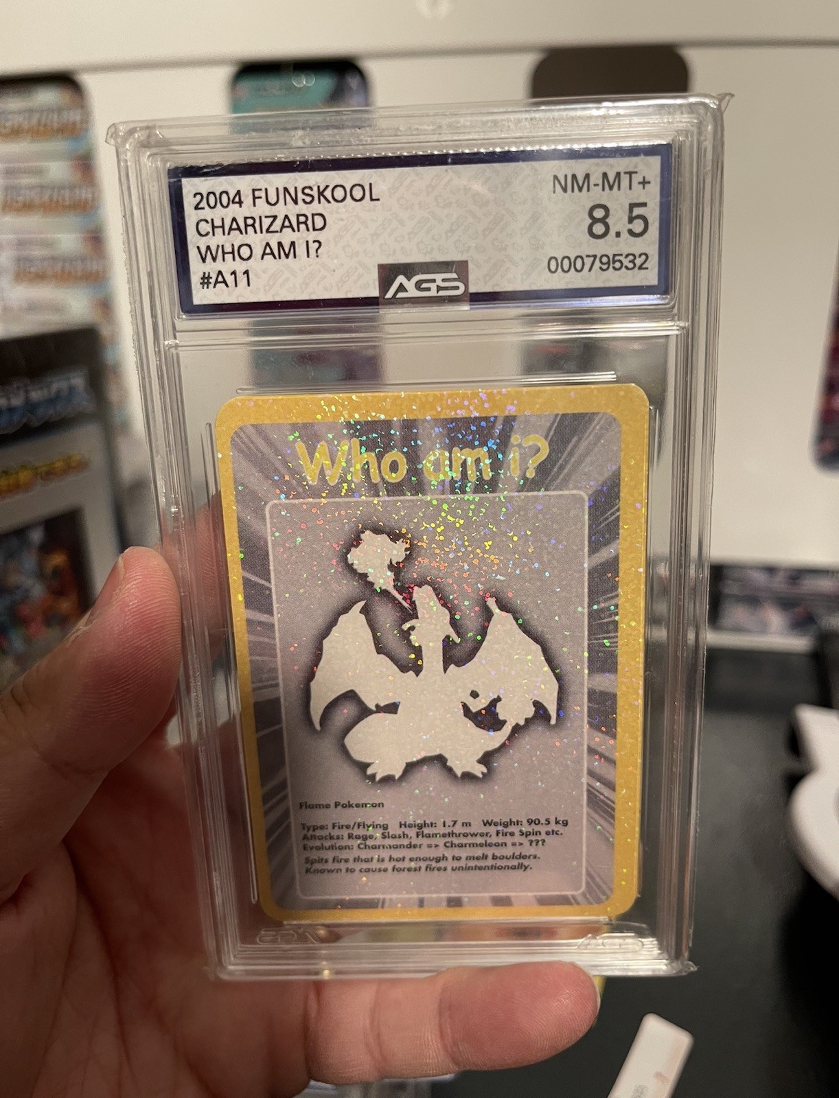 Pokemon 2004 Funskool Charizard Who Am I #A11, AGS 8.5 near Mint