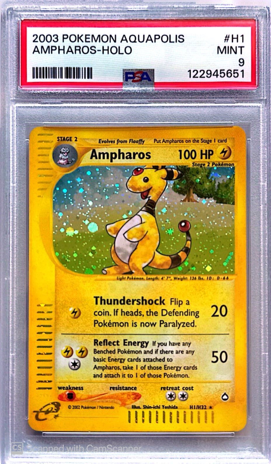 2003 POKEMON AQUAPOLIS #H1 AMPHAROS-HOLO PSA 9