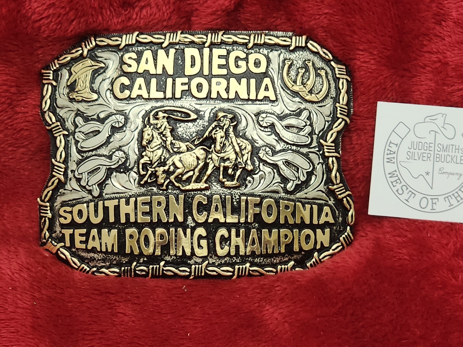 CHAMPION TROPHY TEAM ROPING PRO RODEO TROPHY BUCKLE☆San Diego California☆833