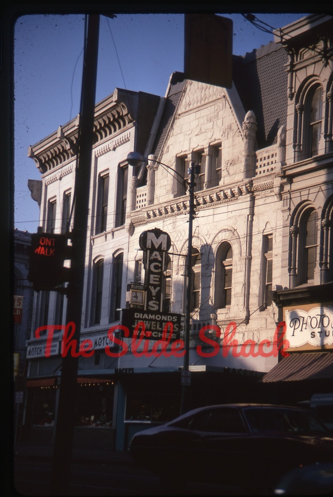Covington KY Madison Ave street scene Macey’s Jewelers 1971 Kodachrome slide