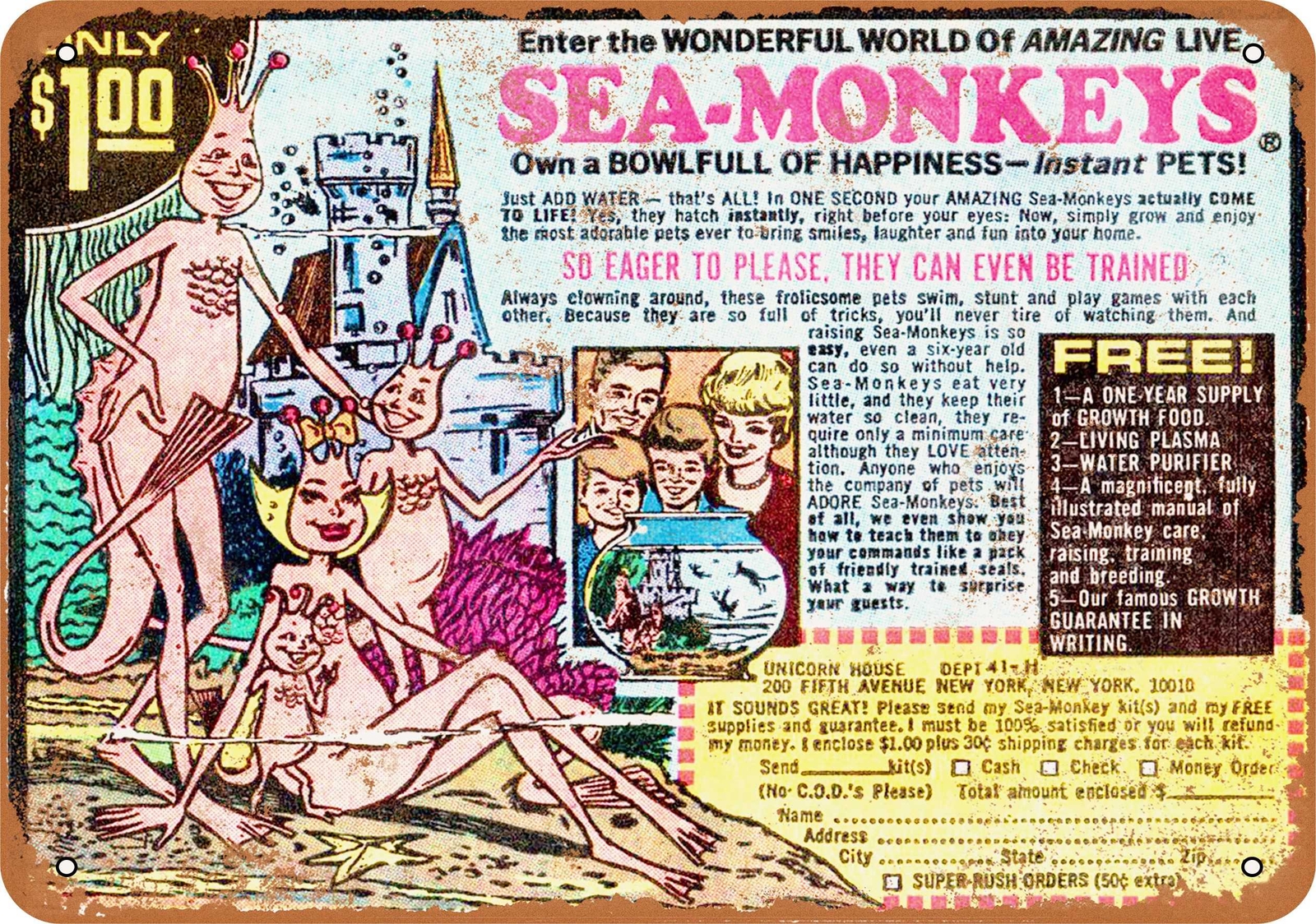 Metal Sign – Sea Monkeys Comic Book Ad – Vintage Look Reproduction