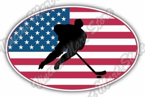 USA America Flag Ice Hockey KHL NHL Oval Car Bumper Vinyl Sticker Decal 6″X4″
