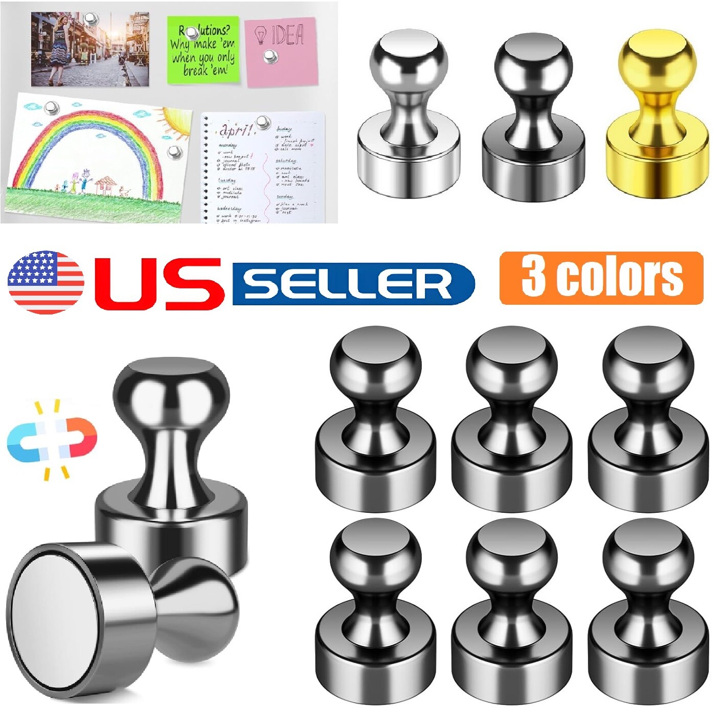 10Pcs Mini Fridge Magnets Whiteboard Refrigerator Strong Metal Magnets 3 Colors
