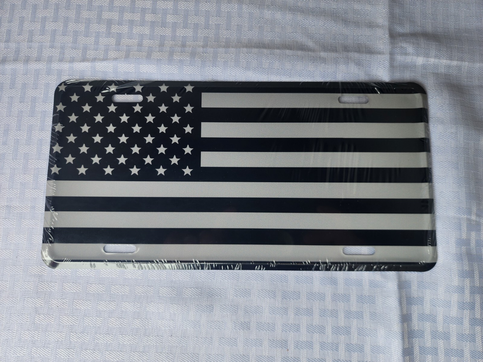 Metal Black And Silver (SUBDUE) American Flag License Plate
