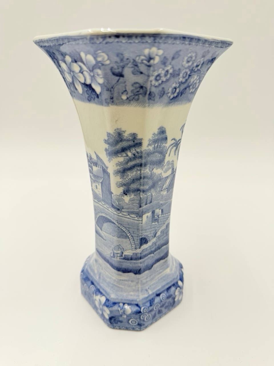 Antique Copeland Spode “Tower” Blue Transferware Vase c.1850 England