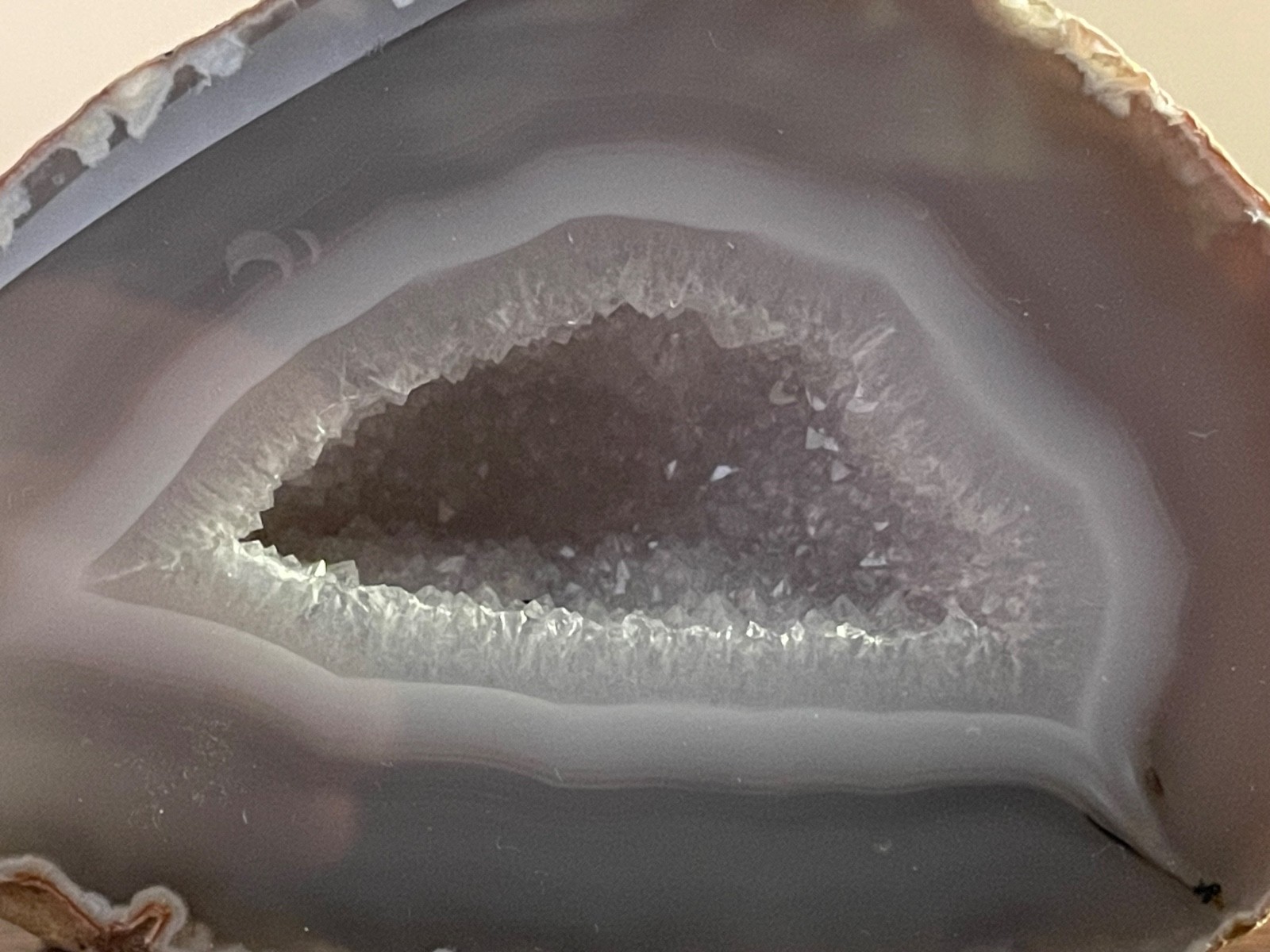 Very Nice Agate Geode Light Blue, White & Gray, Geode Half 3″ x 2.25″ x 1.5″