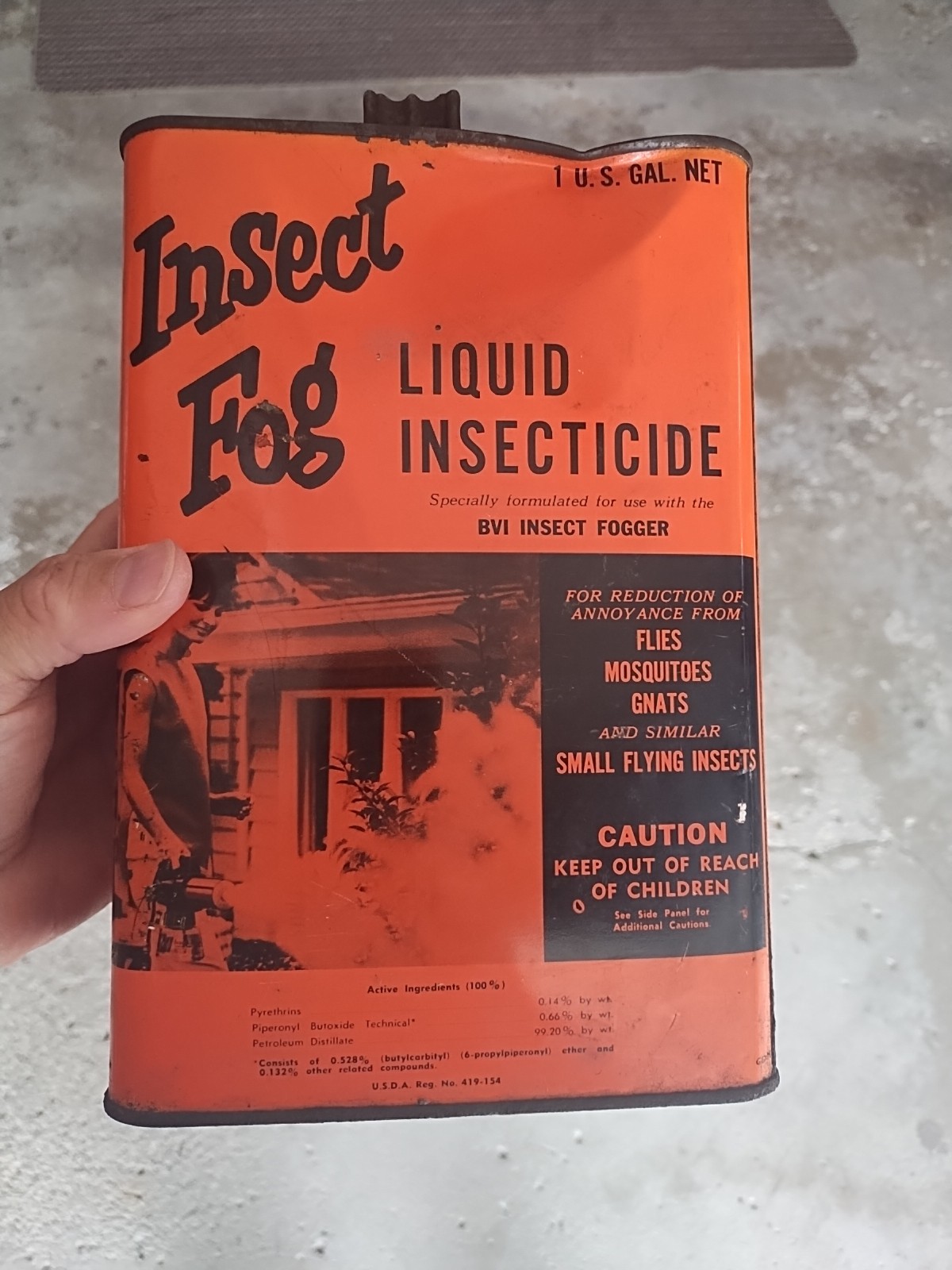 Vtg 1 Gal Insect Fog Empty Insecticide Can Cenol Co. Chicago Orange Black USA