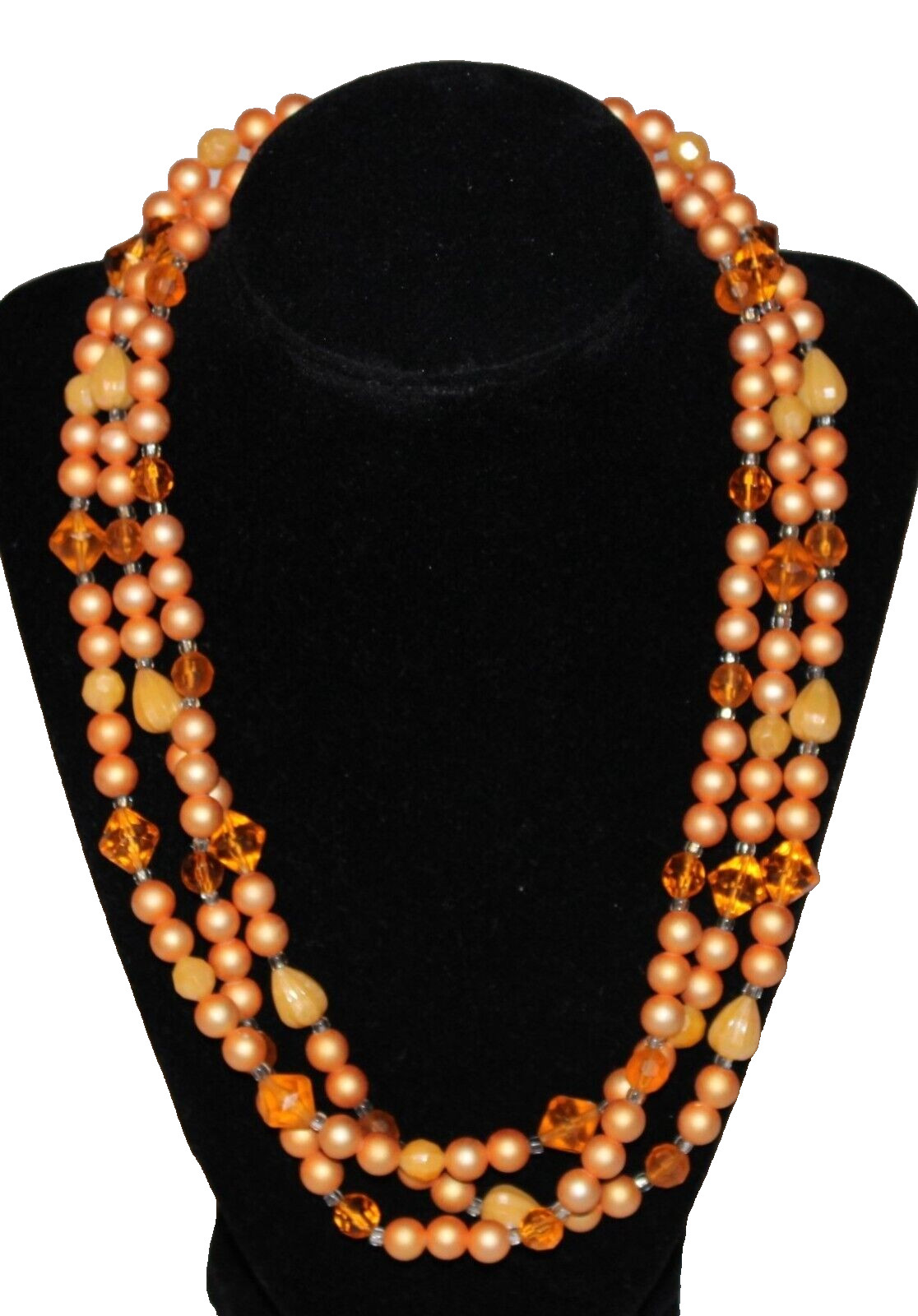 VTG Multi-Strand Orange Beaded Necklace Costume Jewelry Tangerine