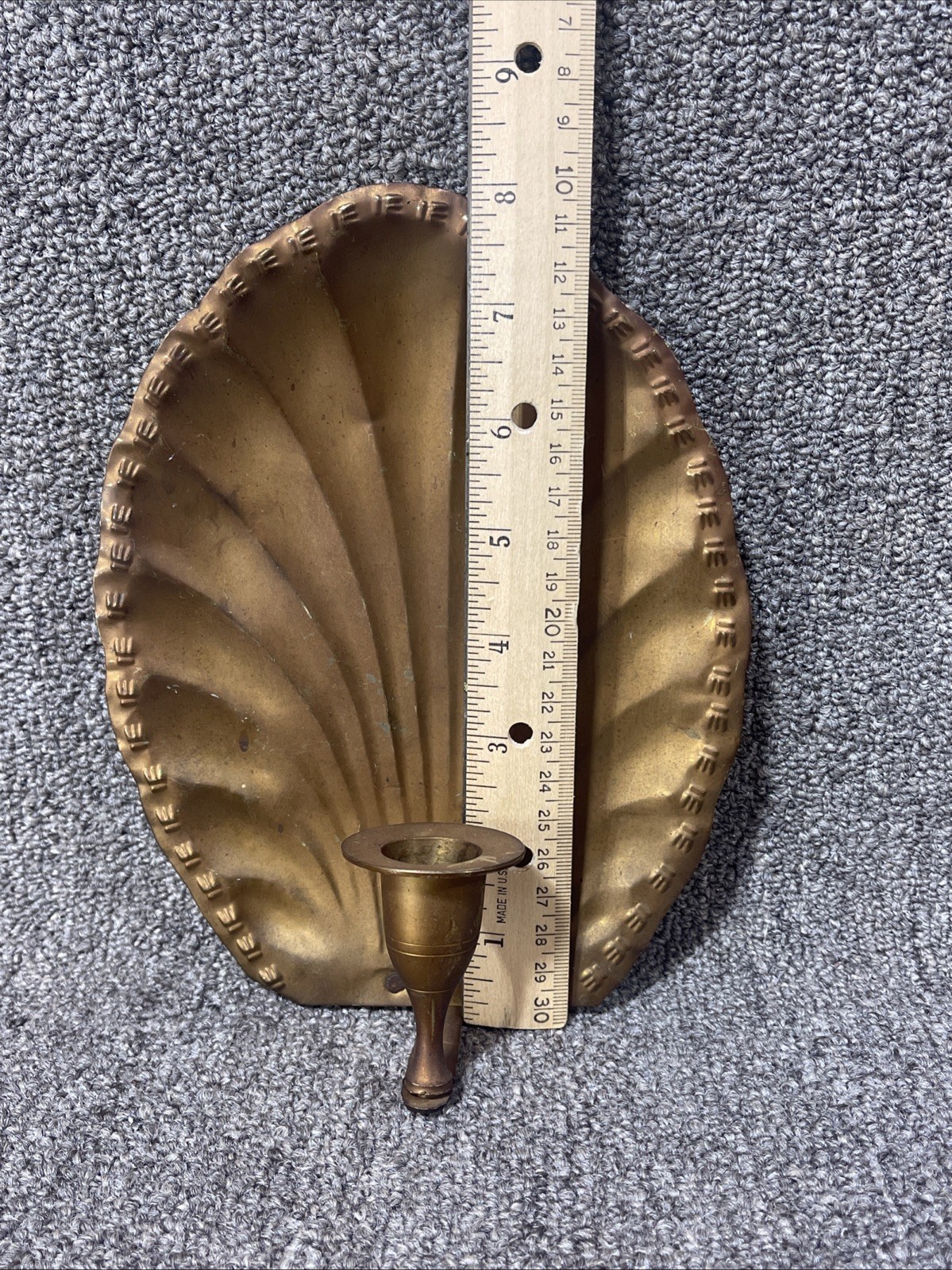 MADE IN INDIA VINTAGE SOLID BRASS SHELL PATTERN WALL CANDLE SCONCE, 8″X6.5″ Mcm