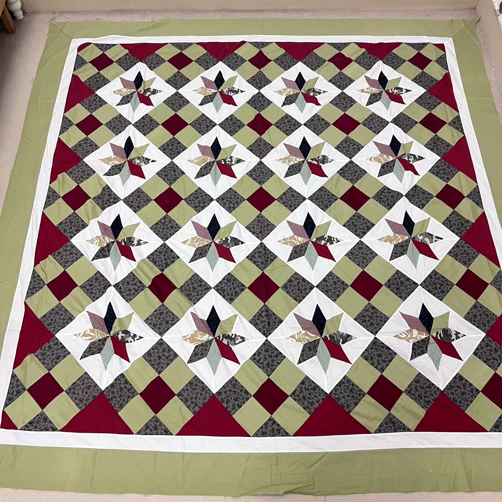 Handmade The Kansas City Star Cotton Queen Patchwork quilt top/topper