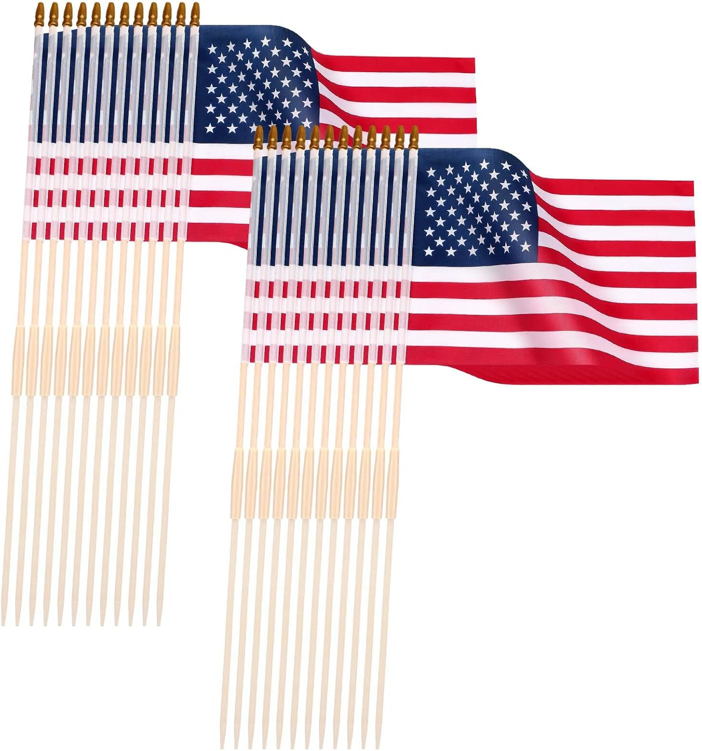 12 Pack 8 x 12 Inch American Flags on Stick Handheld USA Flags with Spear