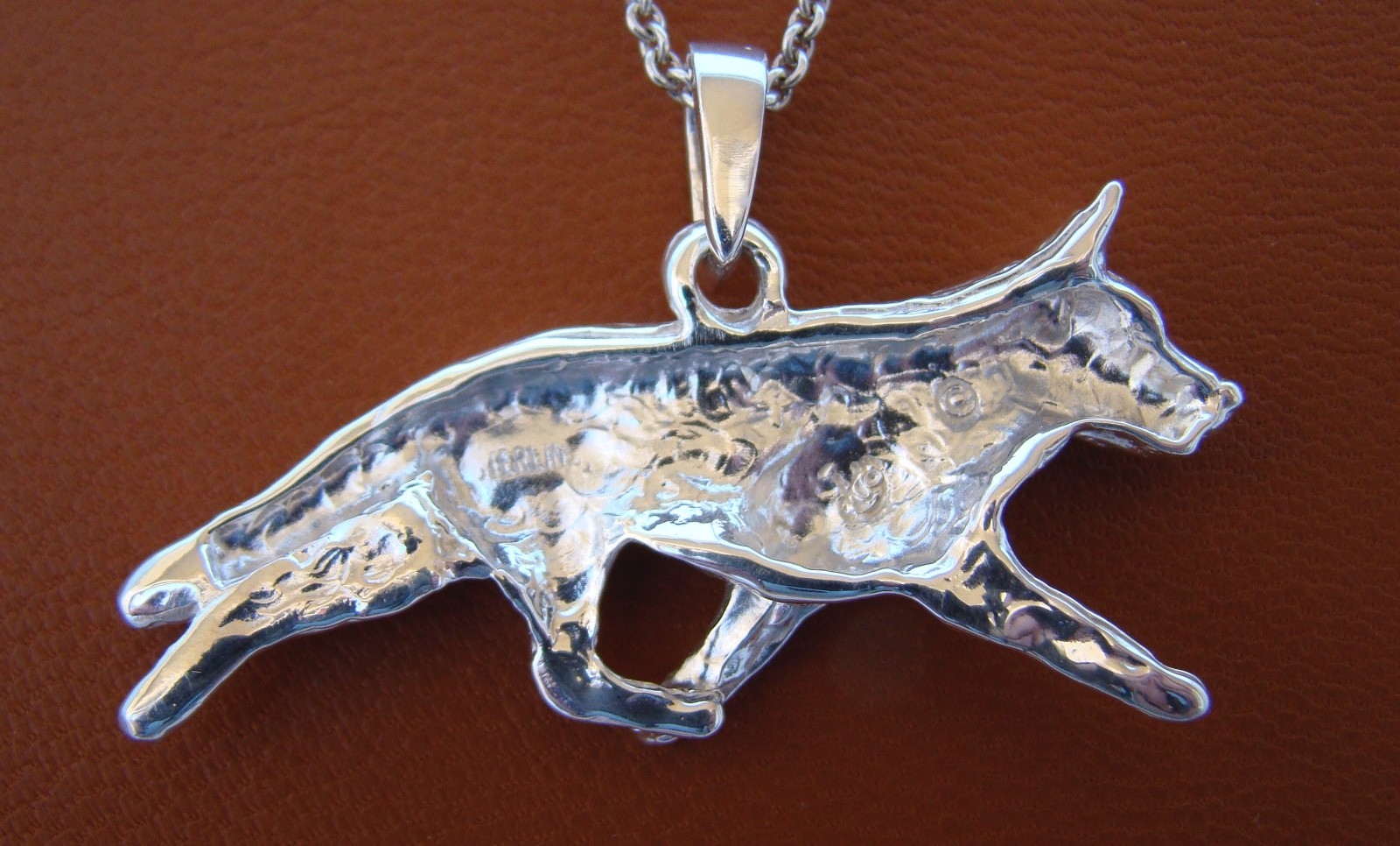 Large Sterling Silver German Shepherd Dog Gating Study Pendant