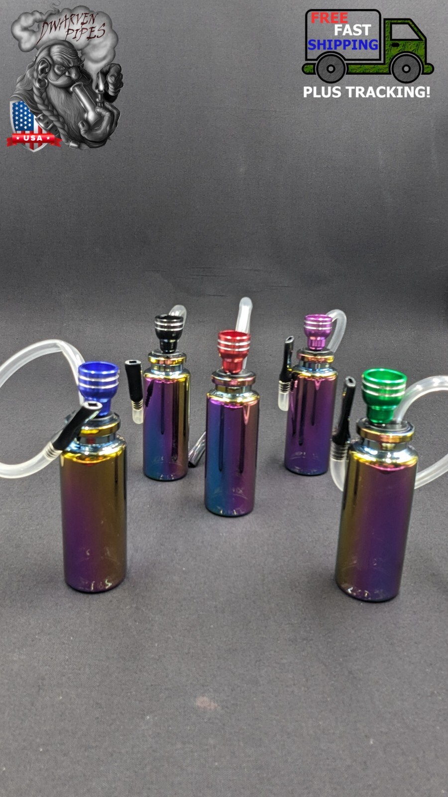 4″ Hookah Smoking Tobacco Water Pipe Bong w/ Hose Rainbow