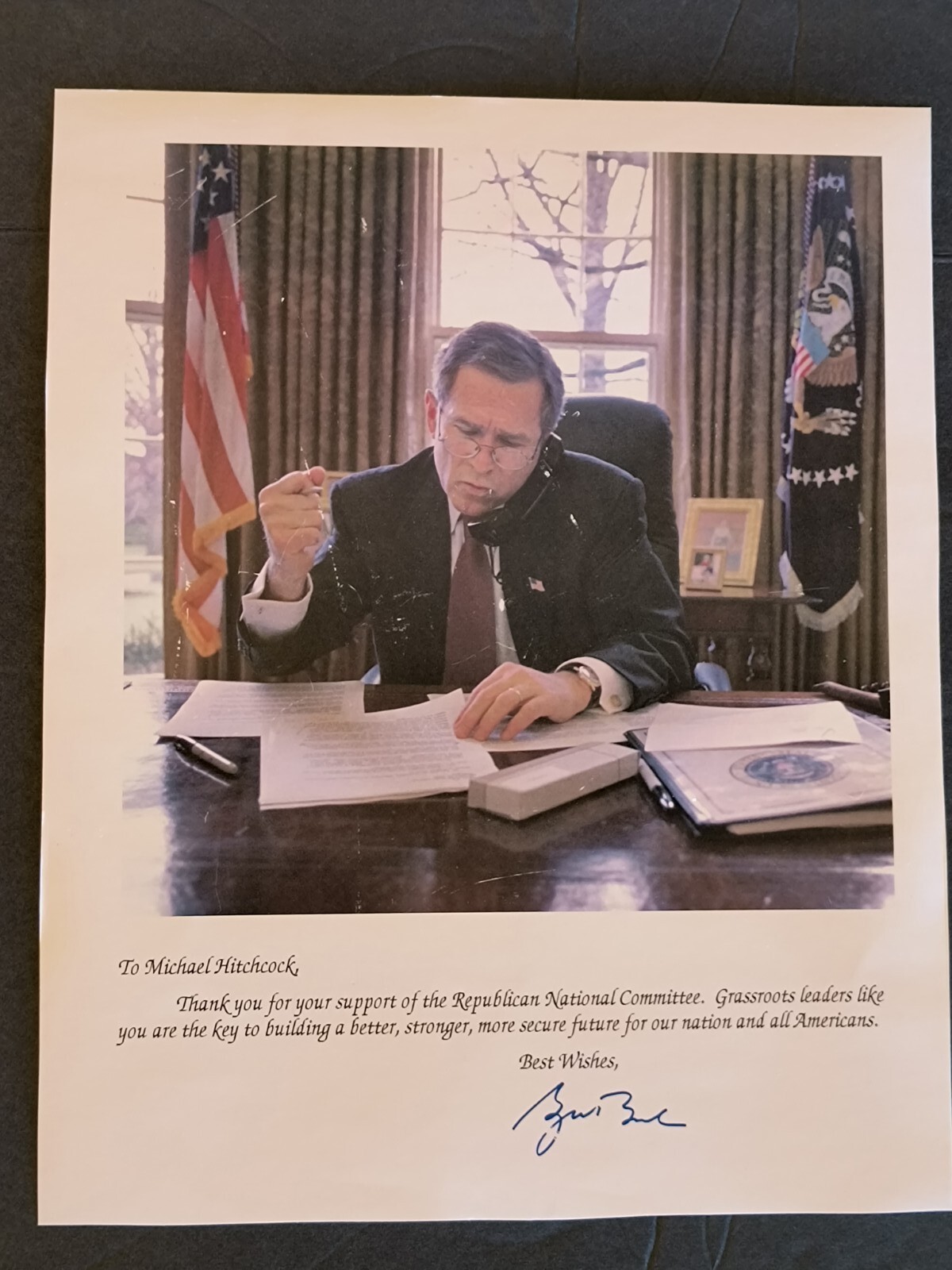 President George Bush Signed Photo Letter Correspondence Republican Party Desk