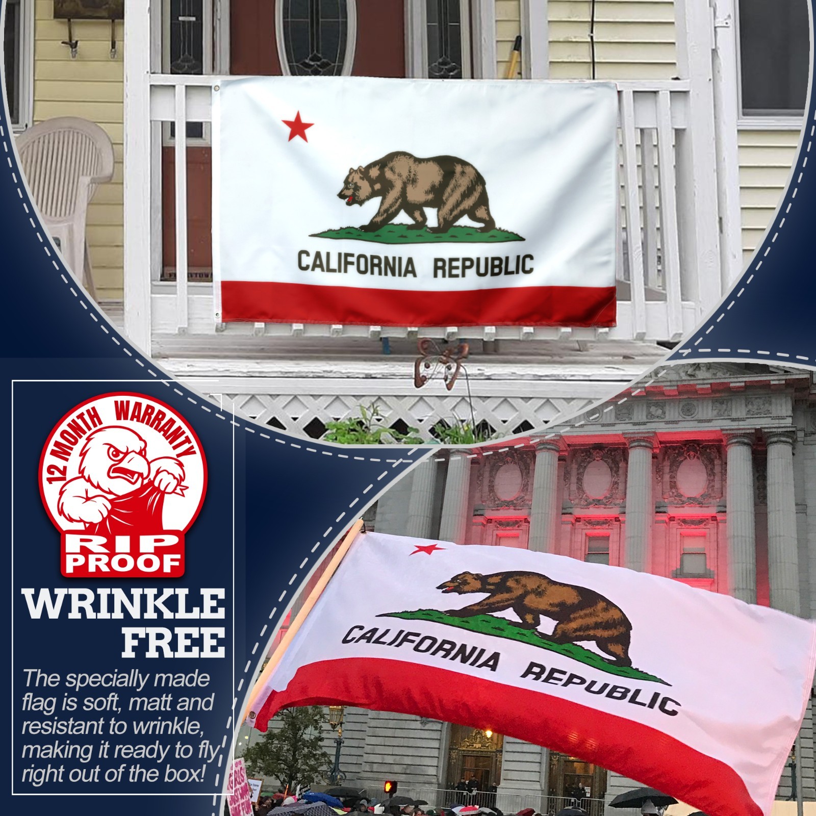 Anley Rip-Proof Technology Double Sided 3-Ply California State Flag 3×5 Foot