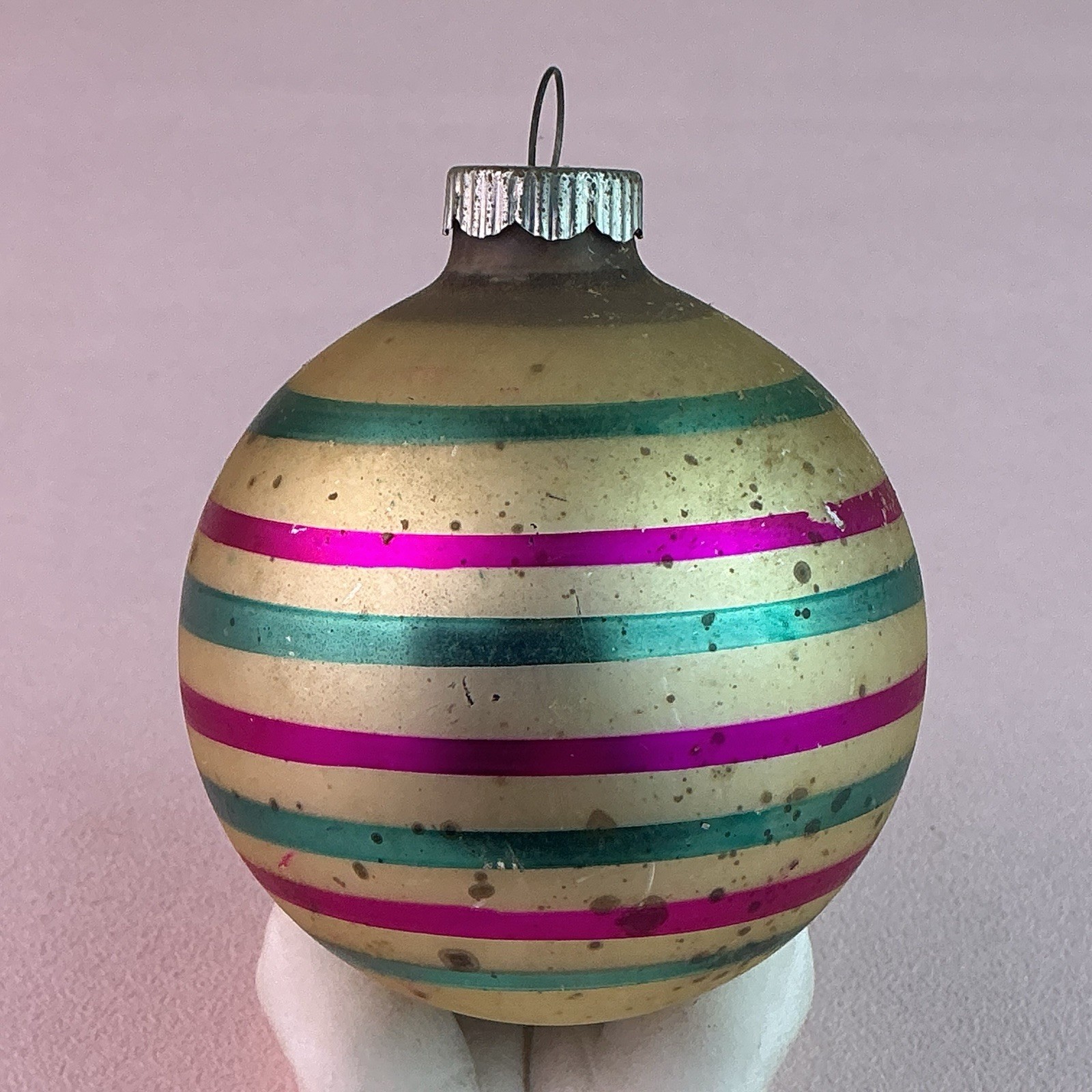 Vintage 1950’s Shiny Brite Multi-Color Striped Mercury Glass Ornament*3”H*