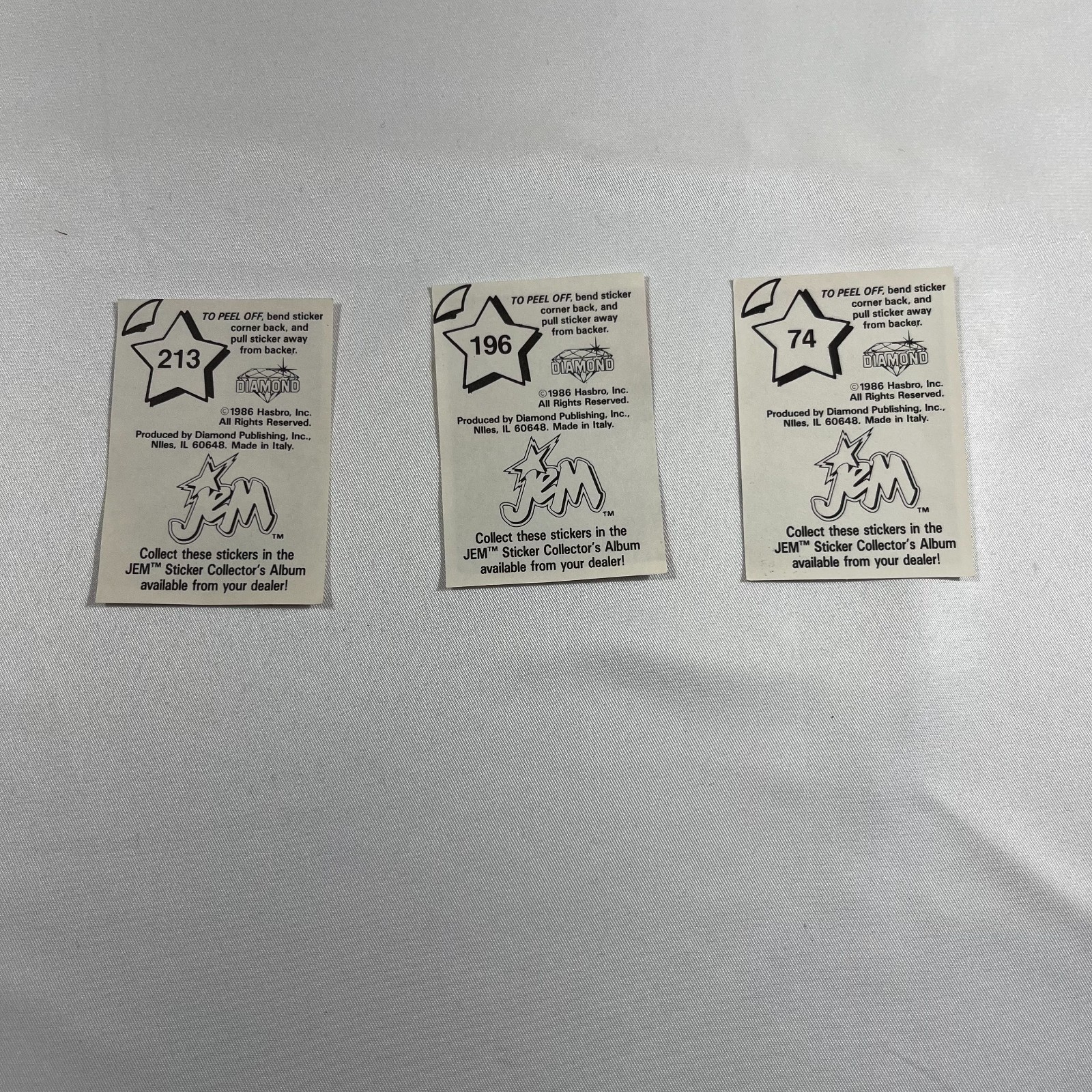 Specific Lot: 74, 196, 213 Vintage 1986 Jem and the Holograms Diamond Stickers