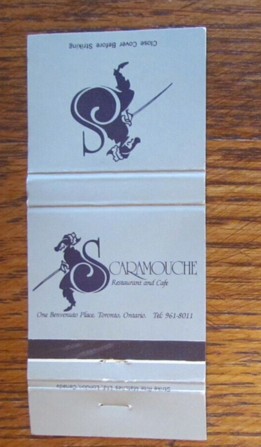 FICTIONAL CHARACTER MATCHBOOK COVER: SCARAMOUCHE TORONTO, ONTARIO MATCHCOVER -B4