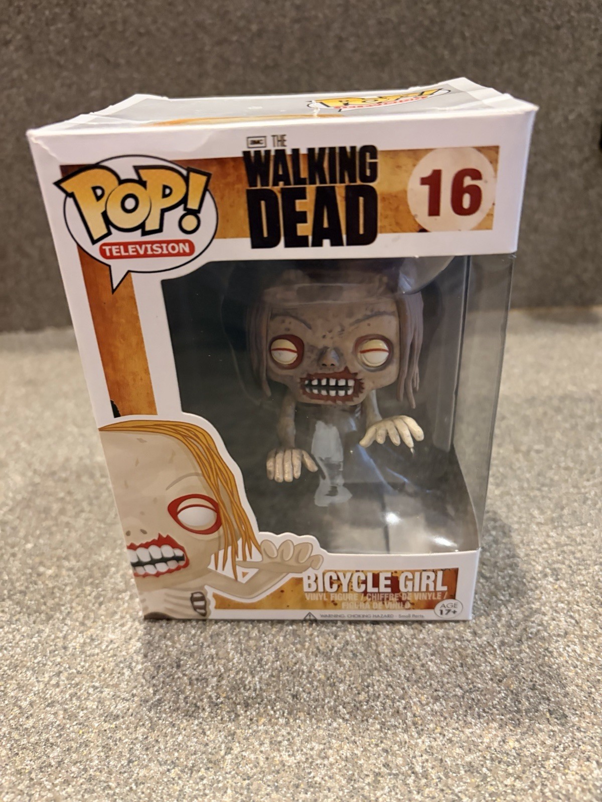 Funko Pop! Vinyl: The Walking Dead – Walker (Bicycle Girl) #16 box has wear