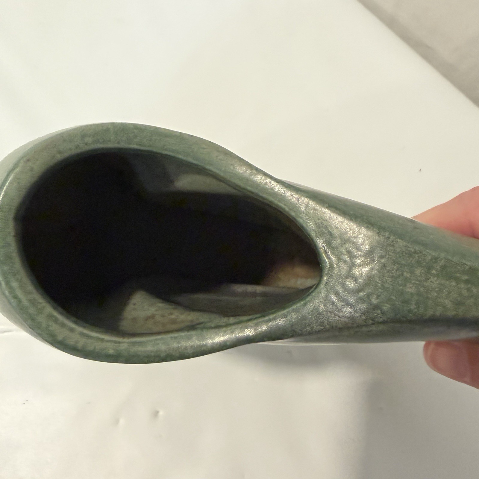 Vtg MCM Toyo Pottery Ikebana Matte Green Nautilus Spiral Shell Vase 8 x 9.5 in
