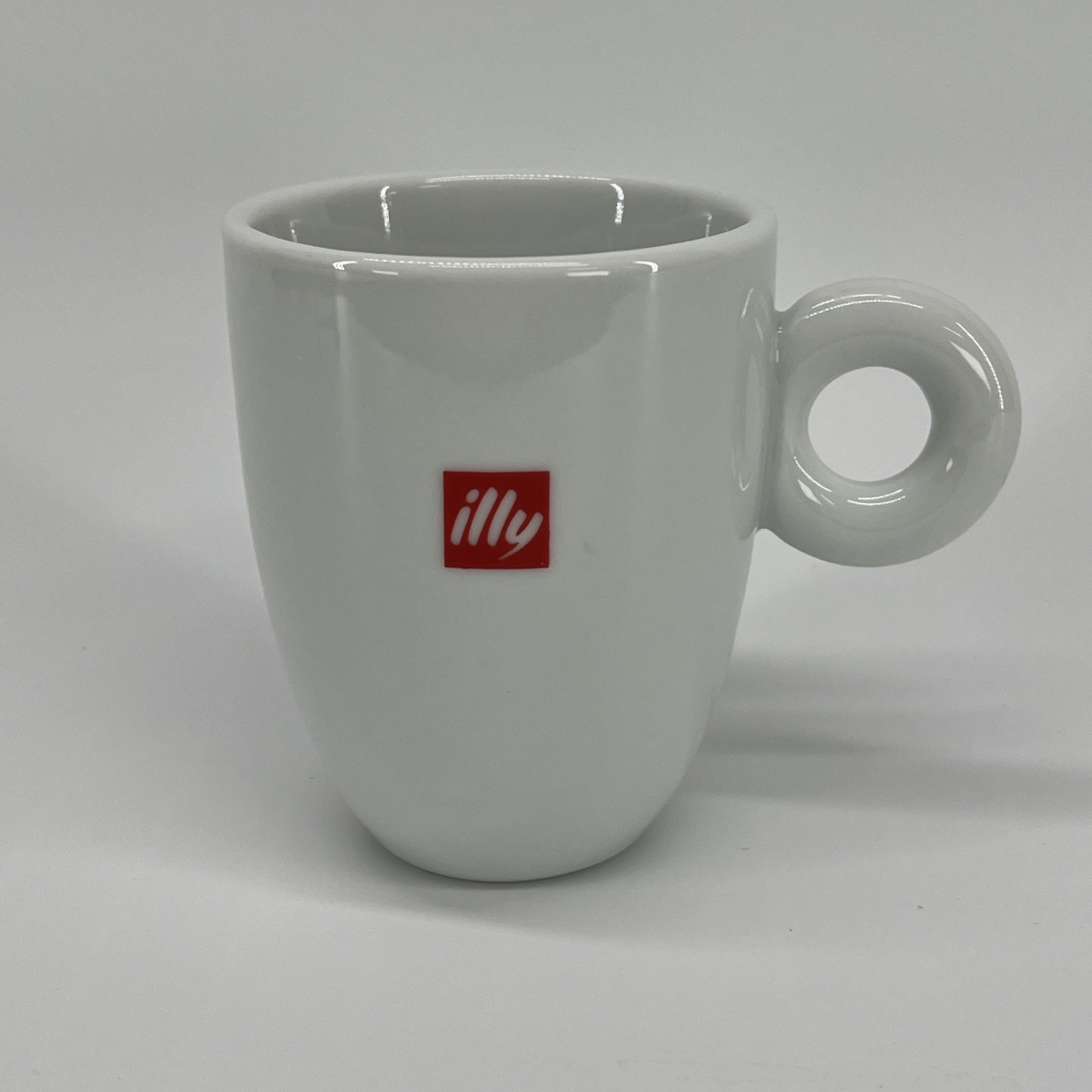 ILLY Espresso Italy 8 Ounce O Ring Handle Ceramic Coffee Mug White Red Logo