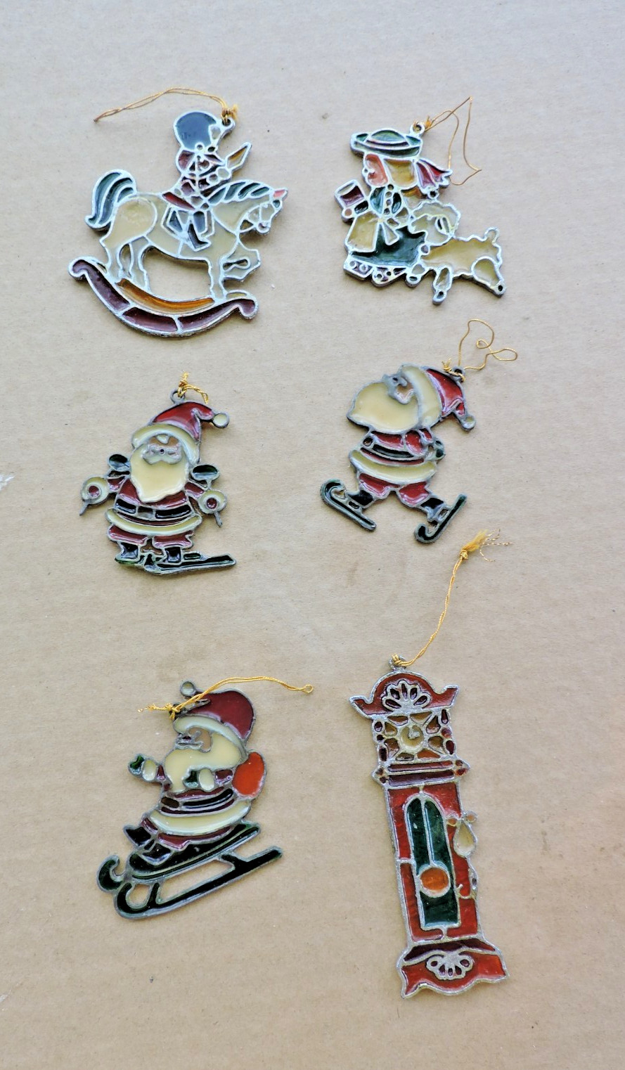 Vintage Kurt S Adler “Stained Glass” Christmas Ornaments Lot of 6 Santa