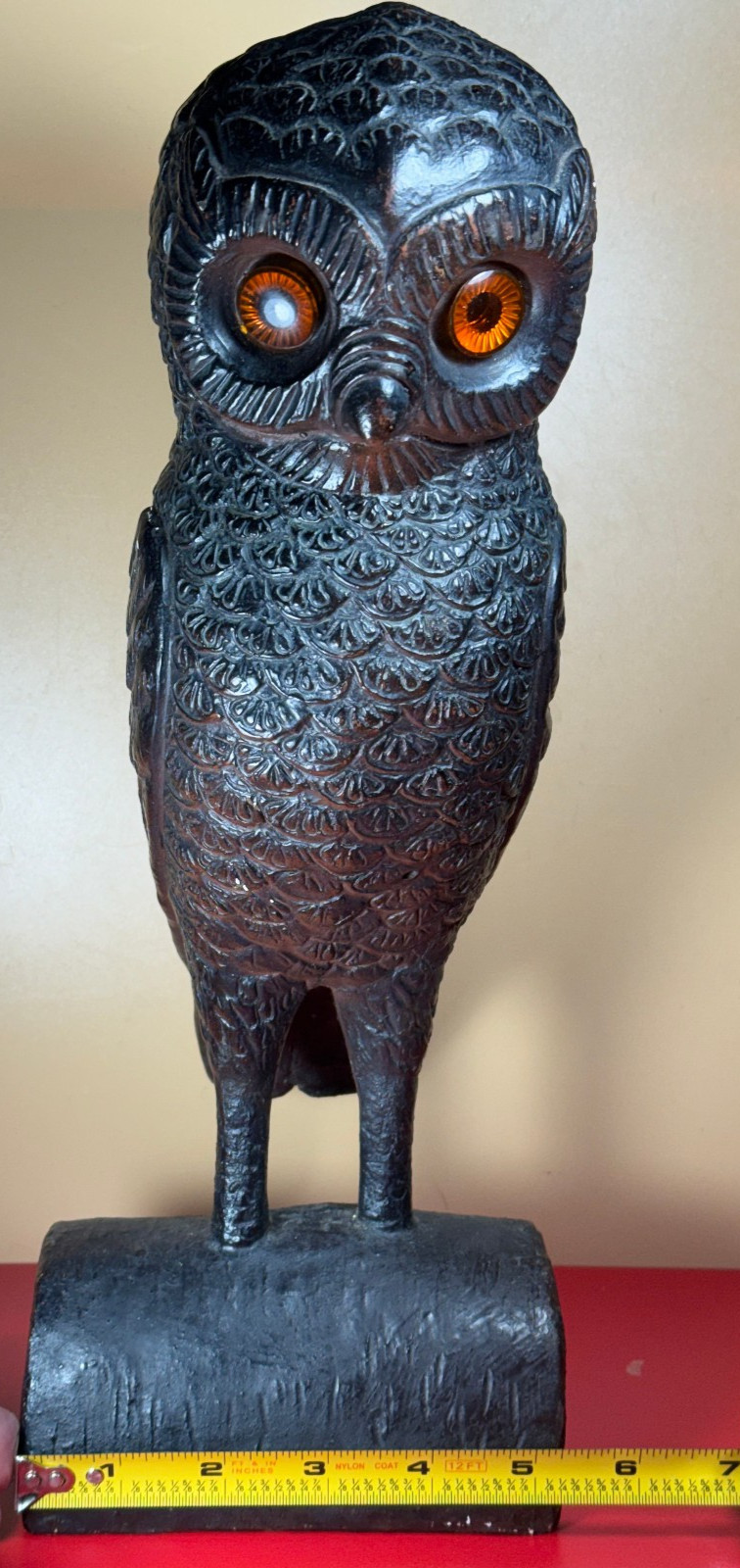 Tall, Vintage, Very Detailed One Piece, Owl Figure, Appears to be Molded Resin