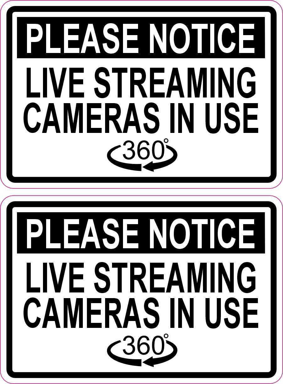 StickerTalk Notice Live Streaming Cameras in Use Stickers, 3 inches x 2 inches
