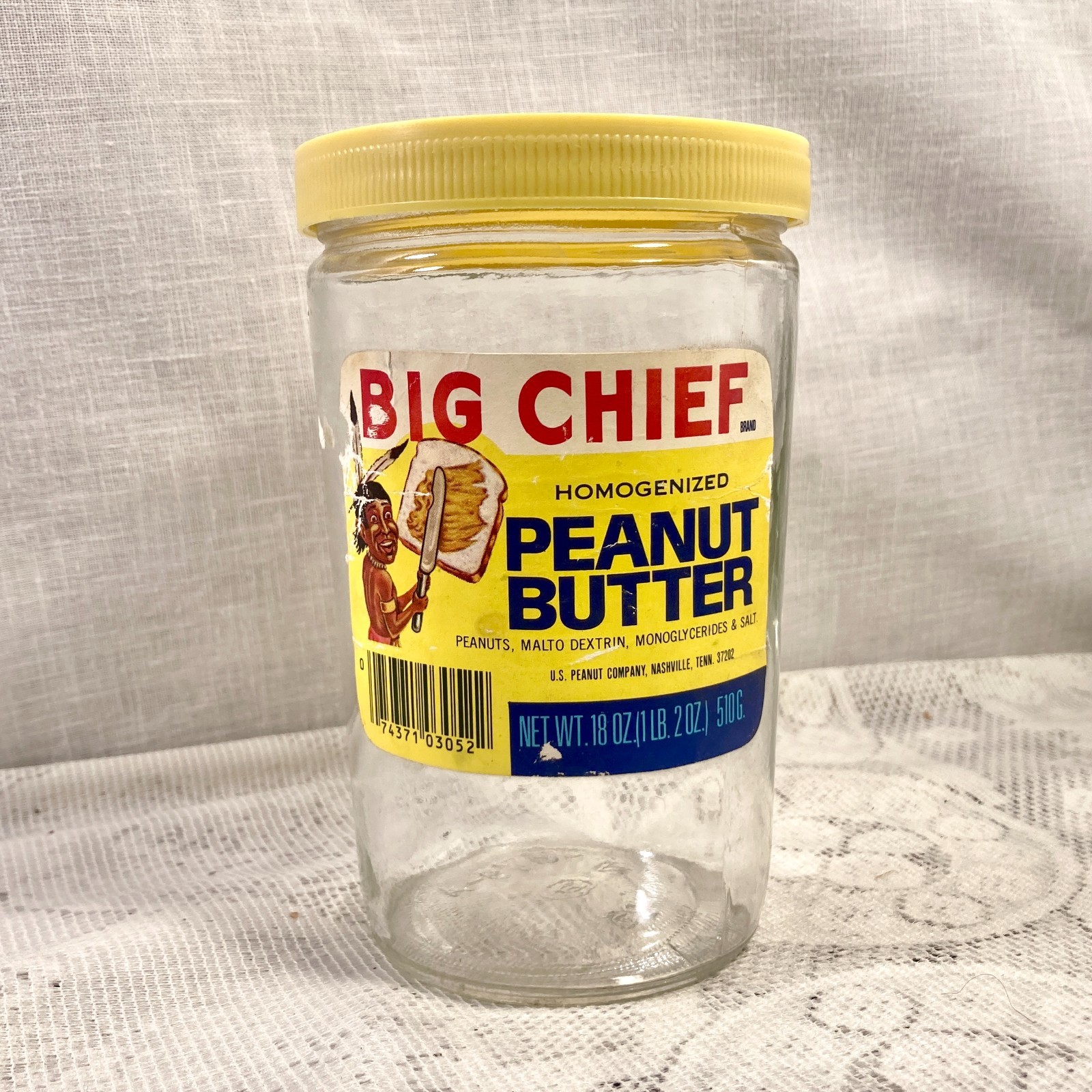 Rare BIG CHIEF PEANUT BUTTER 18 Ounce Glass Jar w/ Original Paper Label