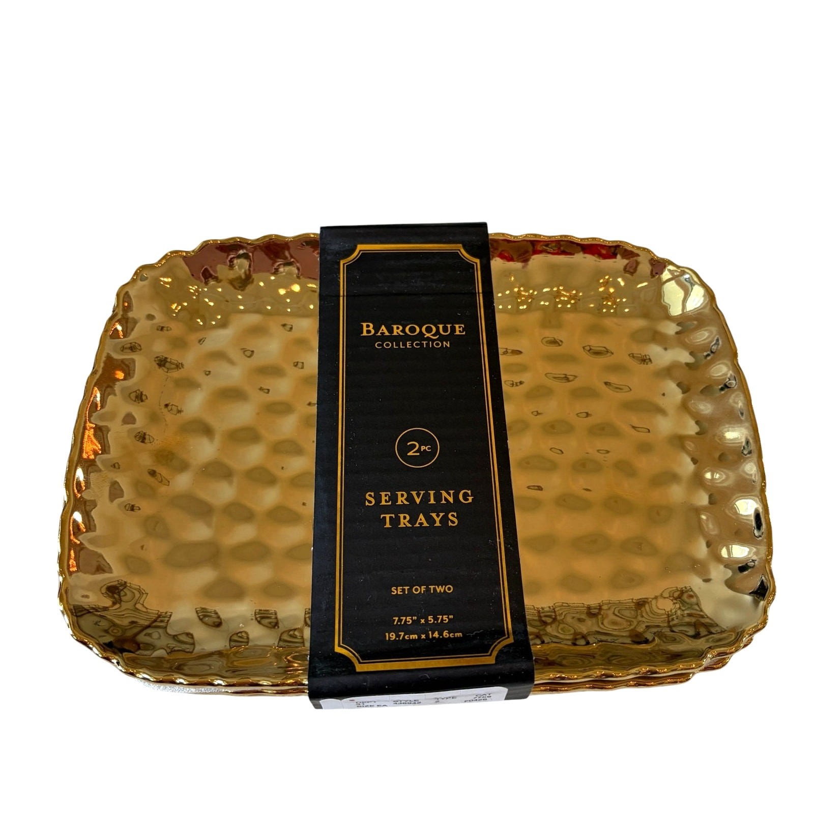 Baroque Collection Serving Trays 7.75″ Hammered Gold Set of 2 Holiday Glam New