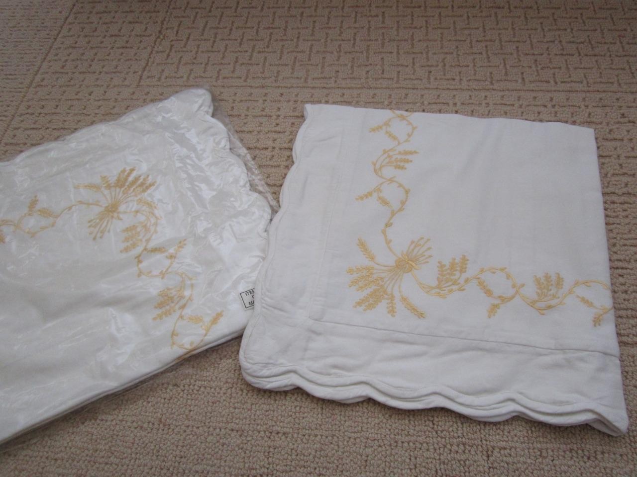 NOS SOURCE PERRIER Collection Cotton Sateen Wheat Embroidered Euro Pillow Sham