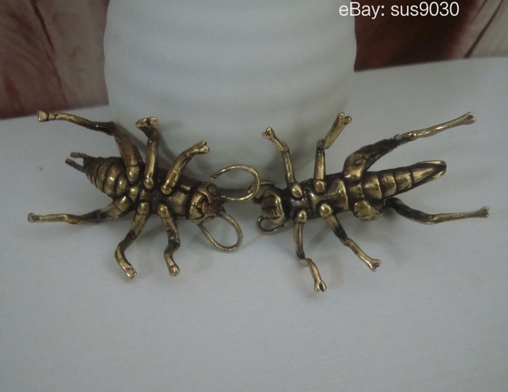 Pair ofSolid Brass Cricket Insect Statues Sculptures for Garden Decor