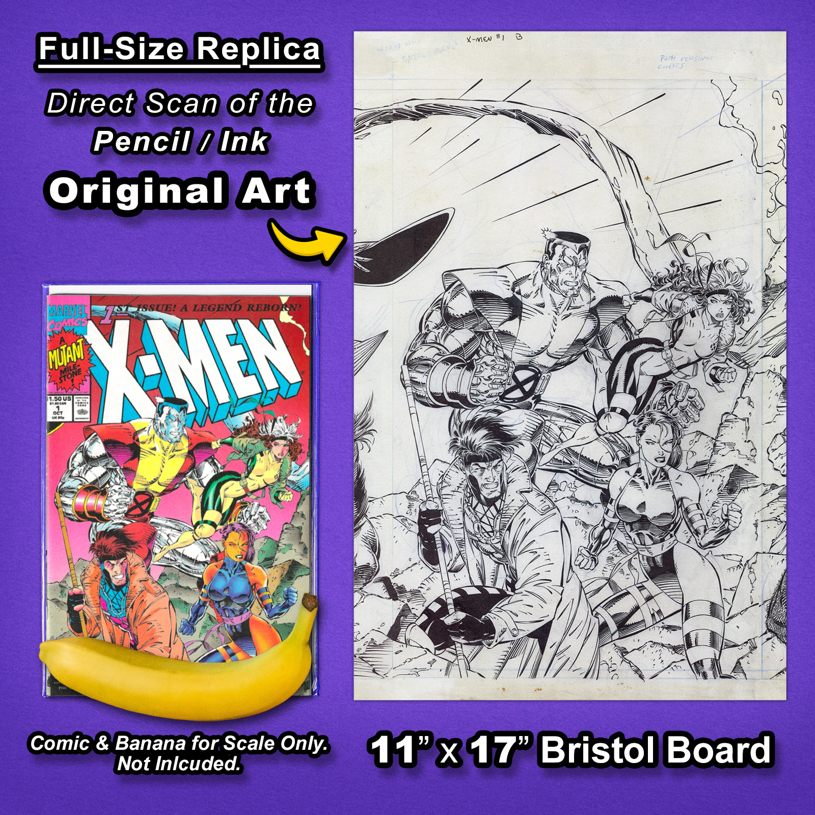 X-MEN #1 (1991 Cover B) Connecting Art 🔥 JIM LEE 11″x17″ Replica Original Art🔥
