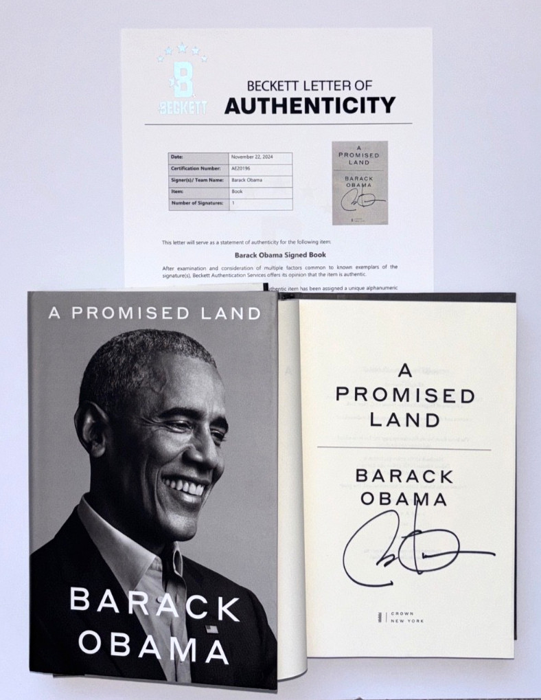 PRESIDENT BARACK OBAMA SIGNED A PROMISED LAND BOOK 1ST/1ST WHITE HOUSE POTUS BAS