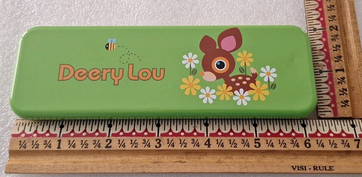 Rare 2004 Sanrio DEERY LOU Tin Box Green Polka Dots Orange Inside 🍊