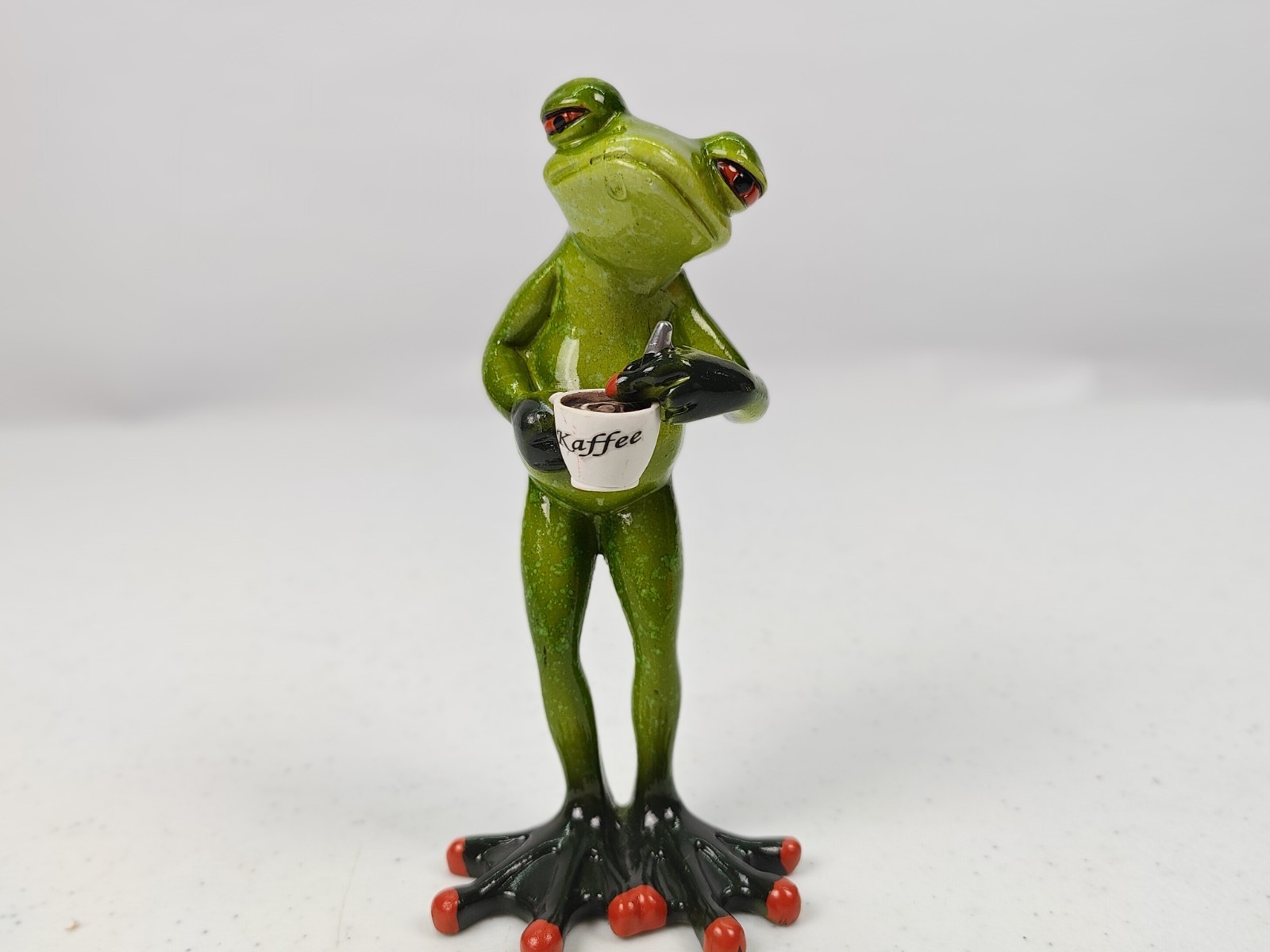 Formano Frog Figurine Drinking Coffee Funny Morning Decor Poly Resin 6″ Tall