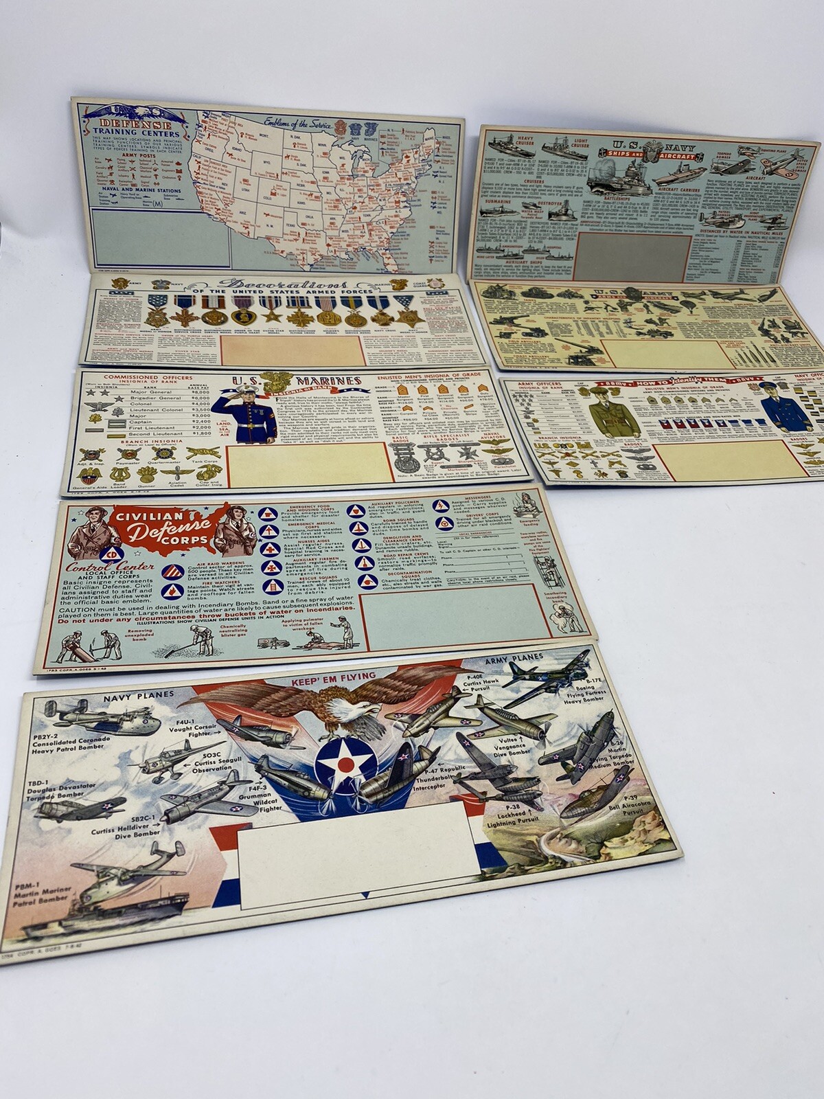 Ink Blotters WWII Marines Army Navy Ships Aircraft Defense Corps Training Center