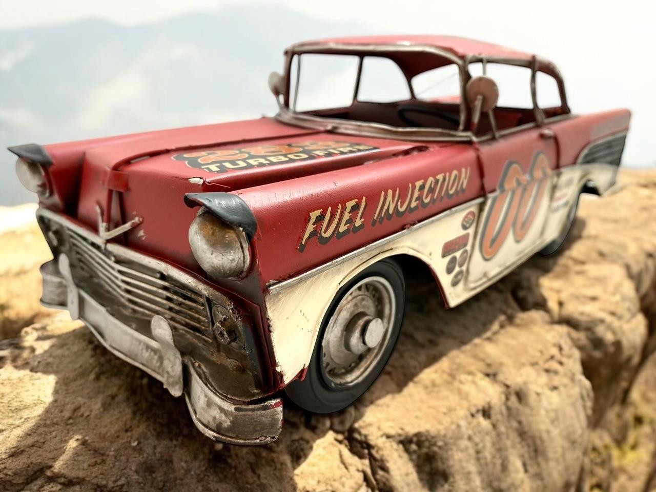 Rustic Vintage 57 Chevy Hot Rod Model Metal SCULPTURE FIGURINE Man Cave Decor