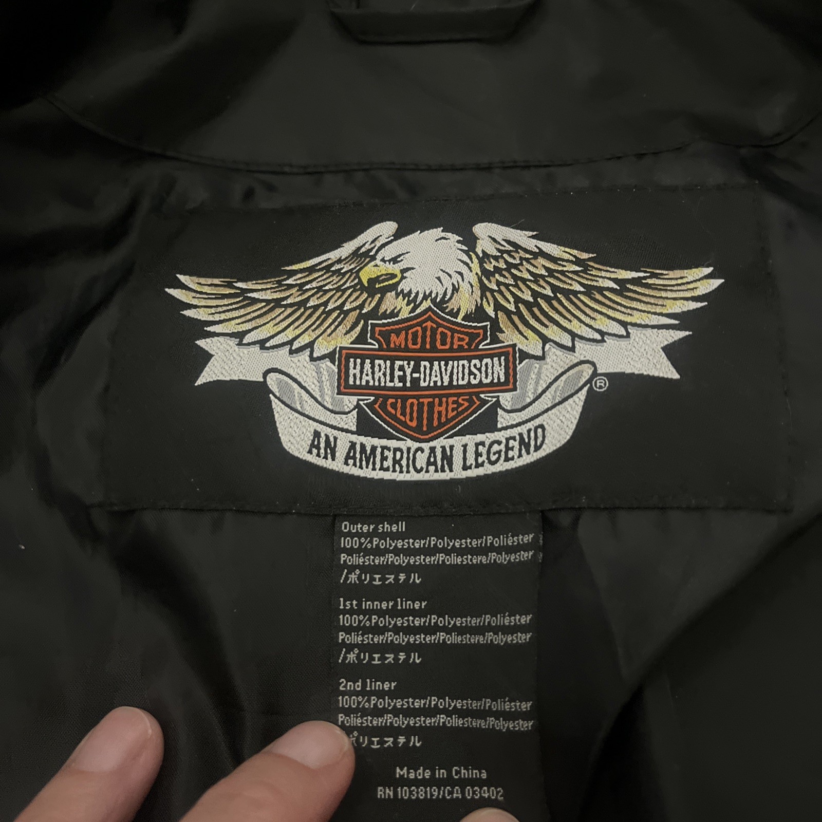 Harley Davidson Motorcycle Jacket Liner Size Large 100% Polyster Insulating