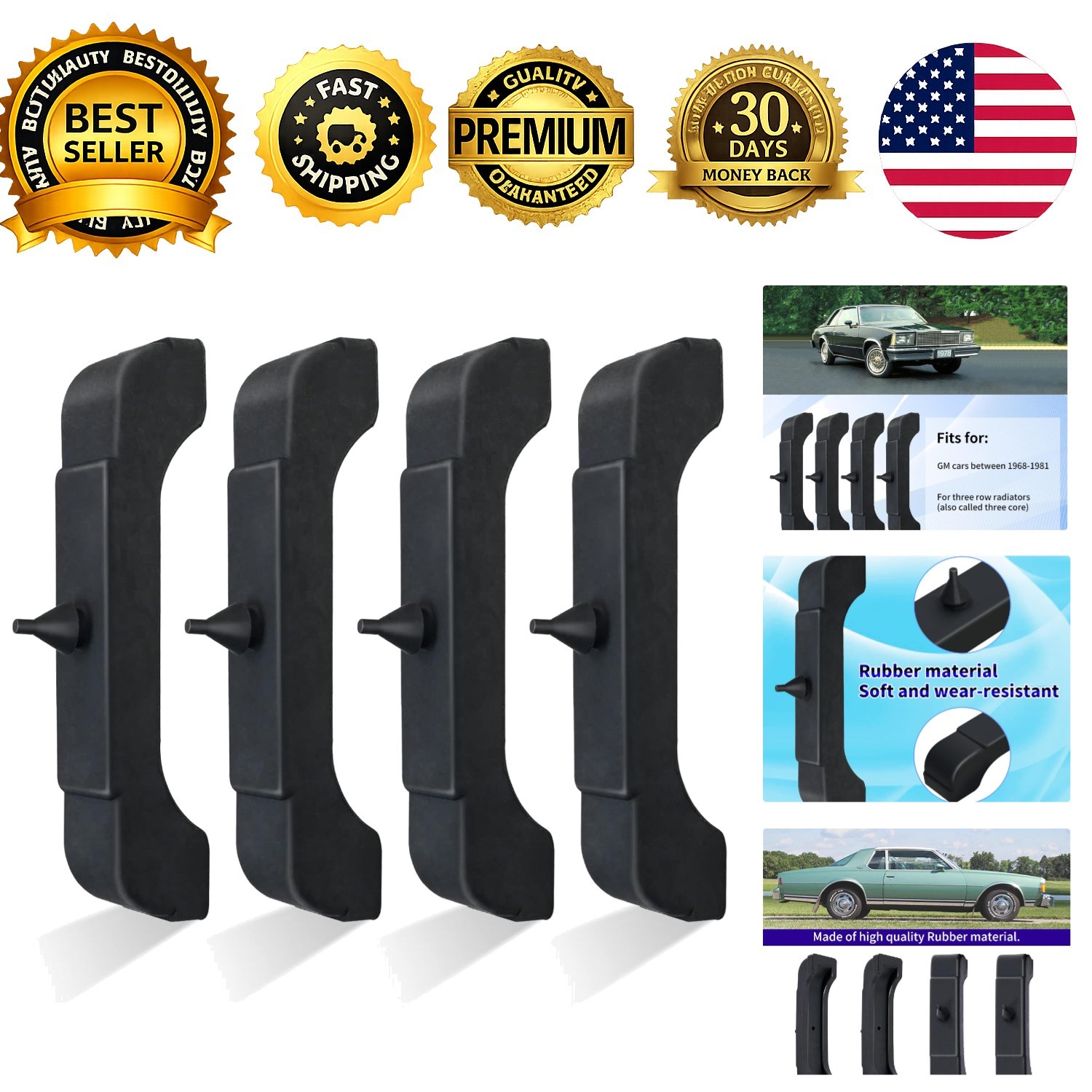 4 PCS Rubber Radiator Insulator Pads 4012-326-681S GM 3 Core Mount Cushions