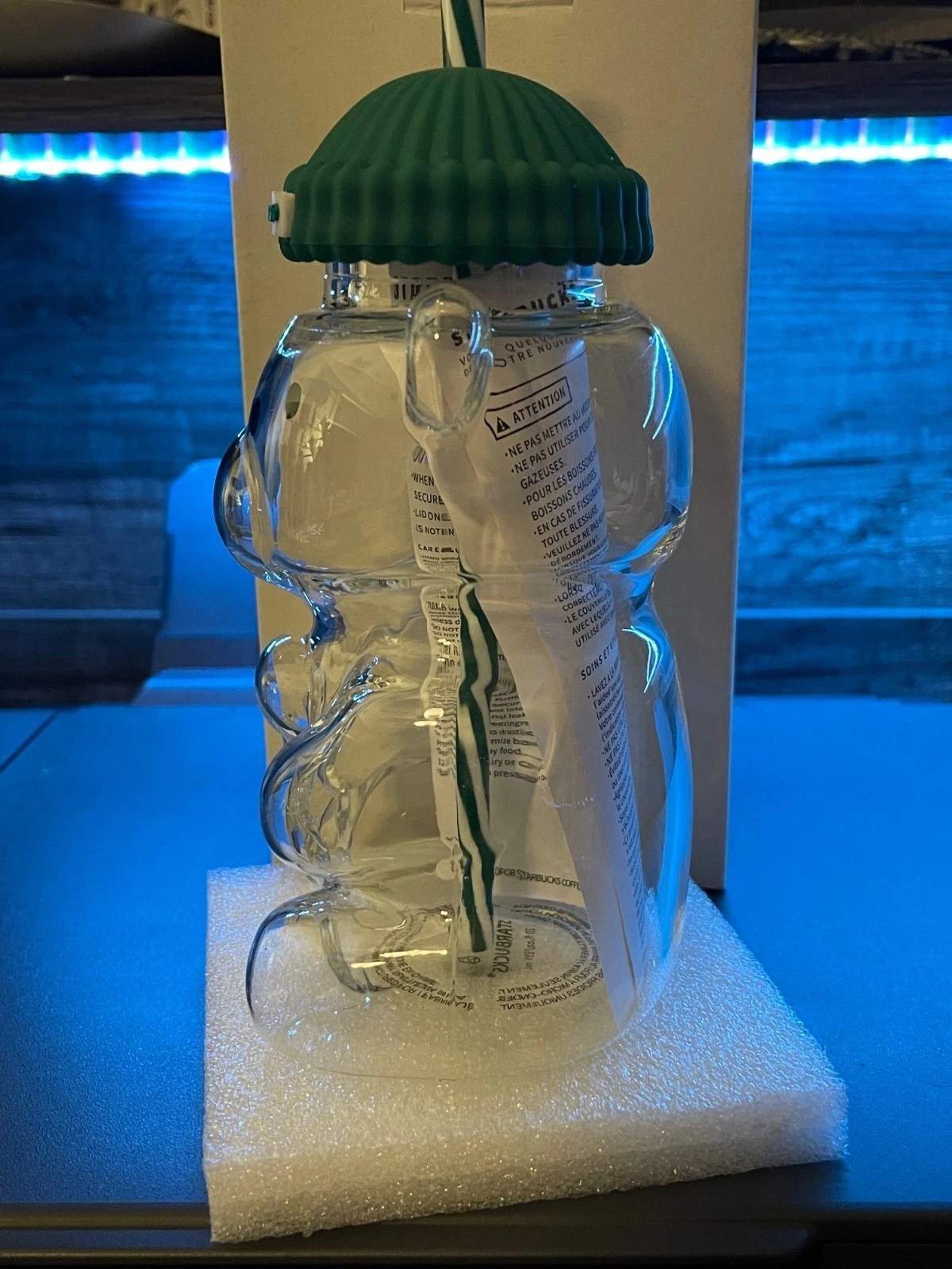 Starbucks Bearista Bear **Glass** Jar Cold Cup with Straw, Thick Glass 20 oz