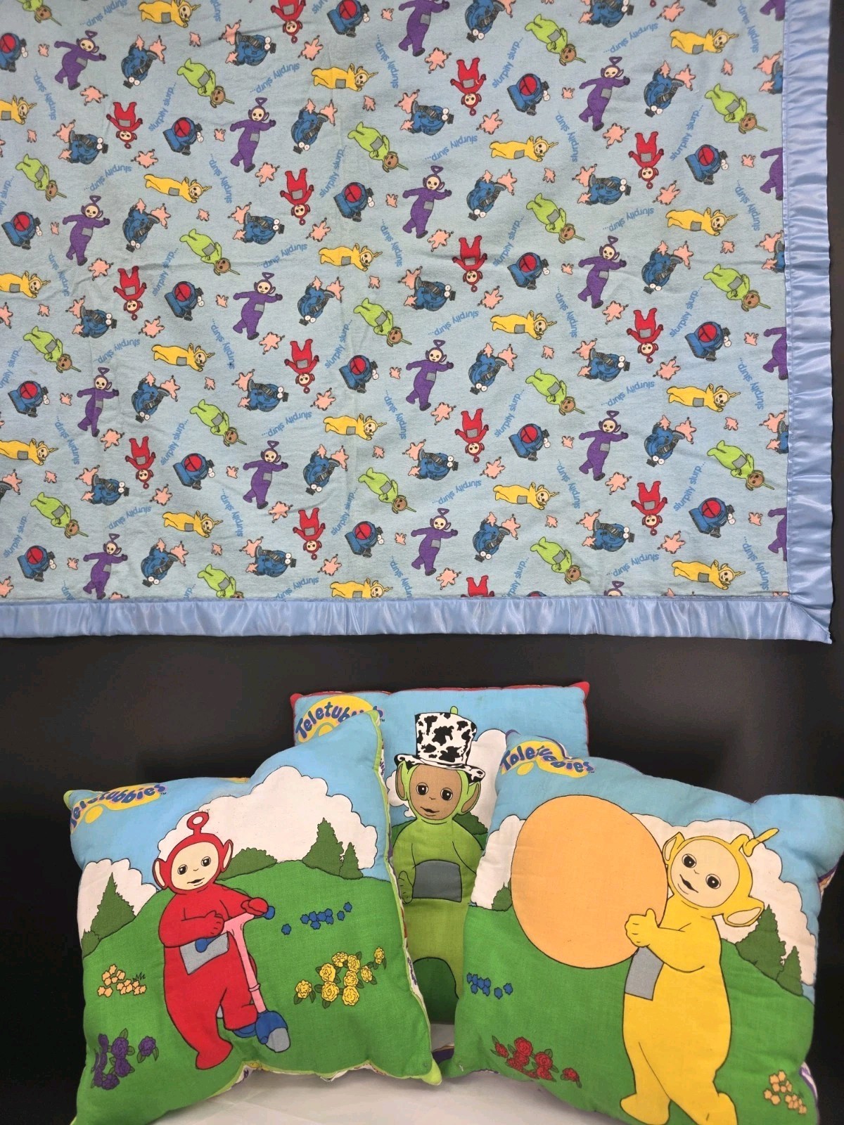 Teletubbies Blanket Pillow Set Reversible Kids Vtg 90s Cartoon Nostalgia Y2K