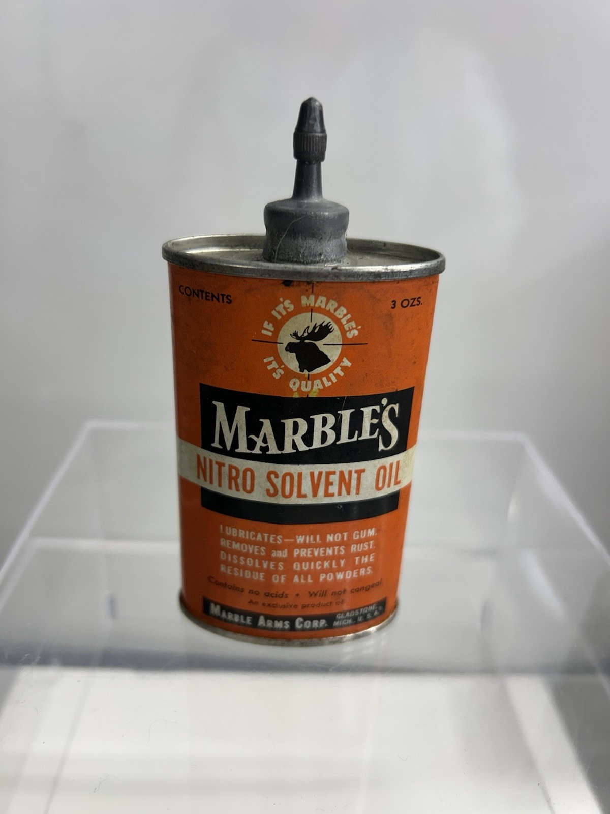 Vintage Advertising Marbles Nitro Solvent Gun Oil Can Tin Lead Top 3 oz Michigan