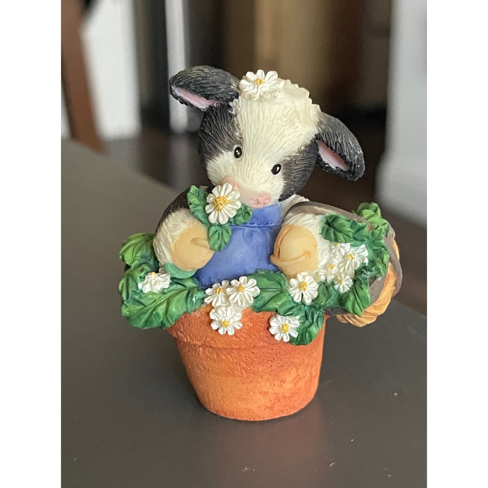 Enesco Mary’s Moo Moos I Pick Moo Cow Figurine 1996 Vintage 207136 Flower Pot