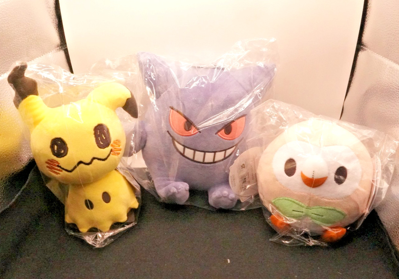 【NEW】Pokémon Washable Plush Gengar Mimikyu Rowlet 3pcs Set New Monpoke Japan