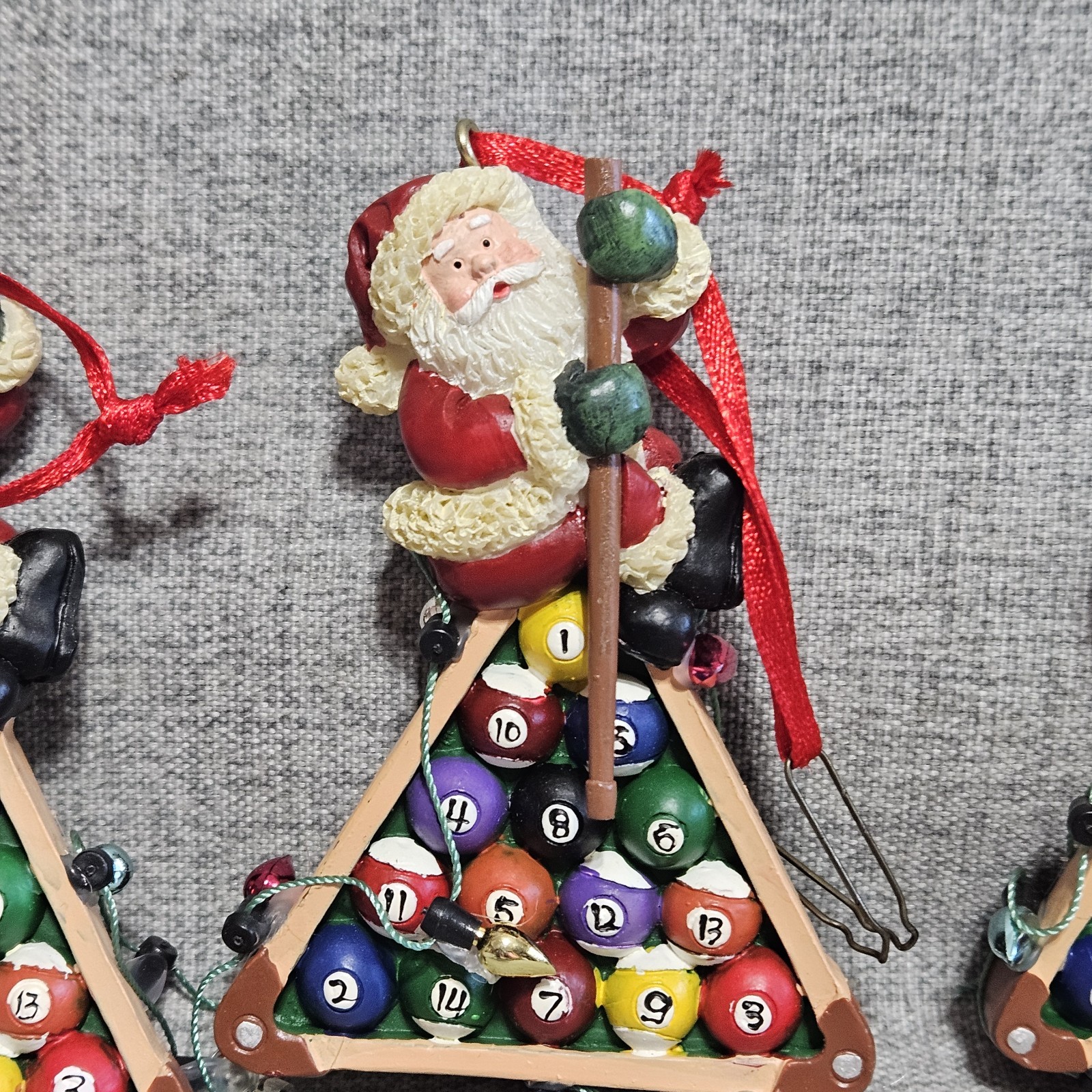Billiard Ball &Rack Santa & Moose Ornaments Set Of 3 Man Cave Pool Hall