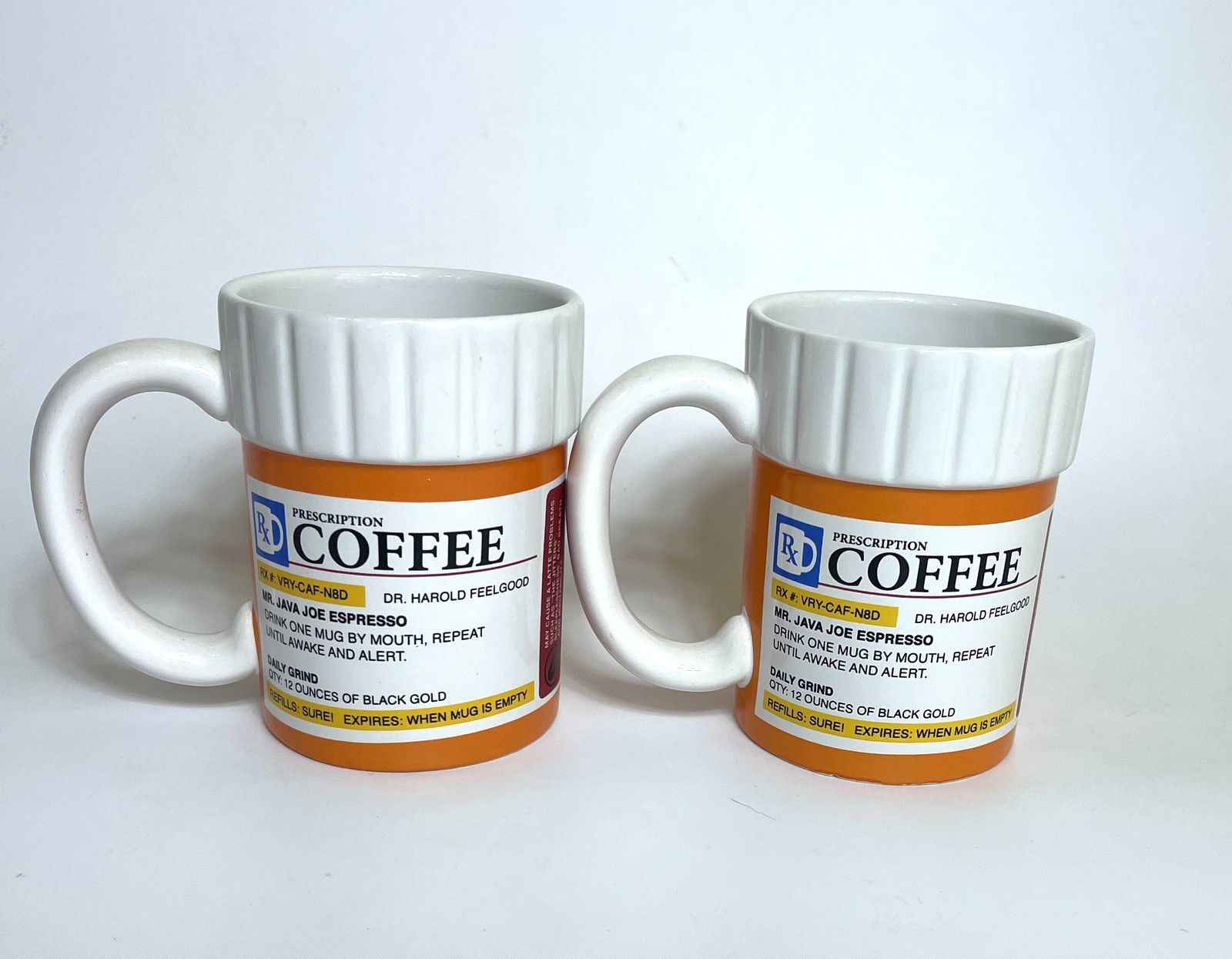 Set of 2 Prescription Pill Bottle Coffee Cups Pharmacy 12oz Feelgood Big Mouth