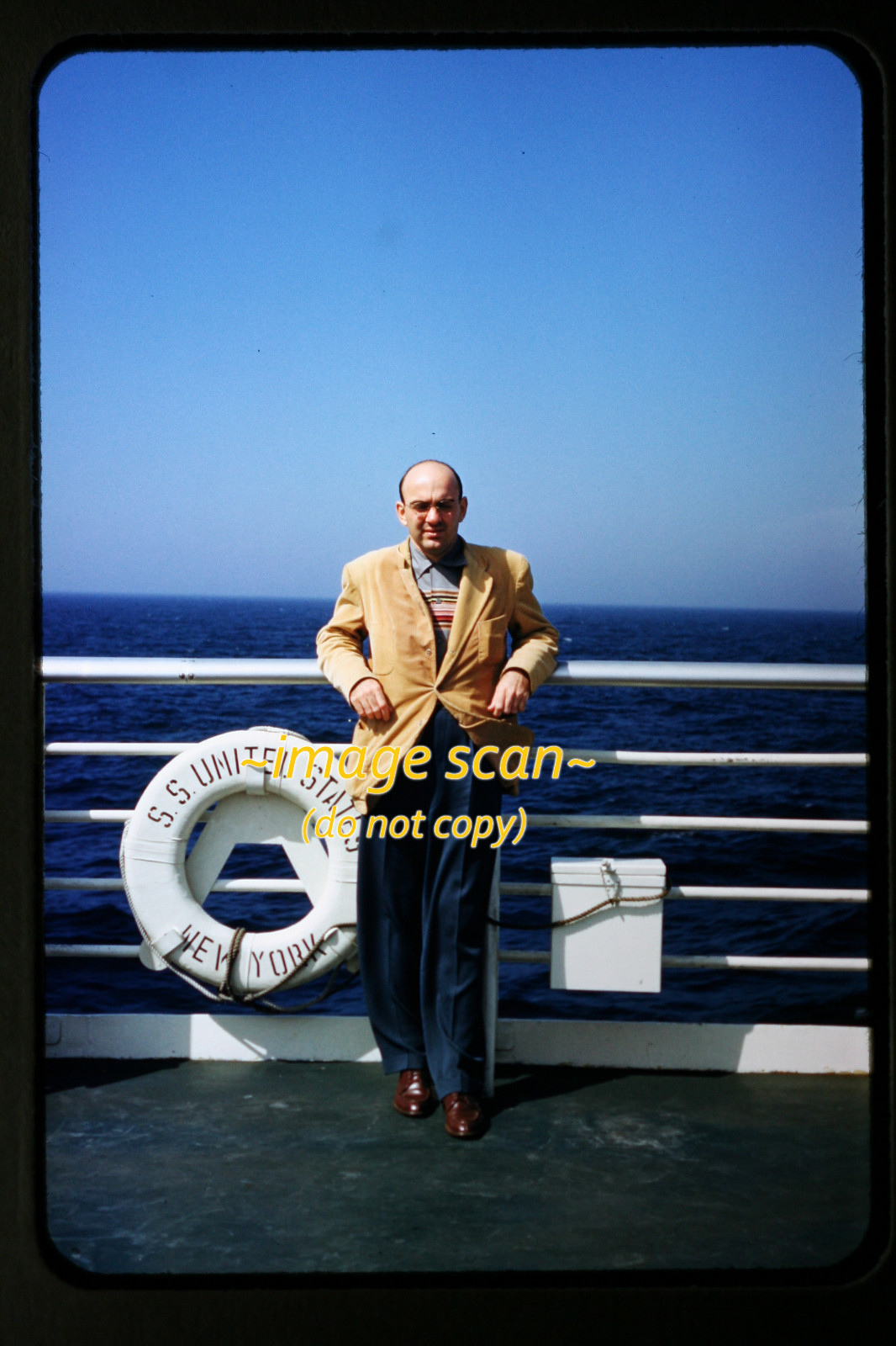 1950s Kodachrome Slide of Man on the SS United States Passenger Ship