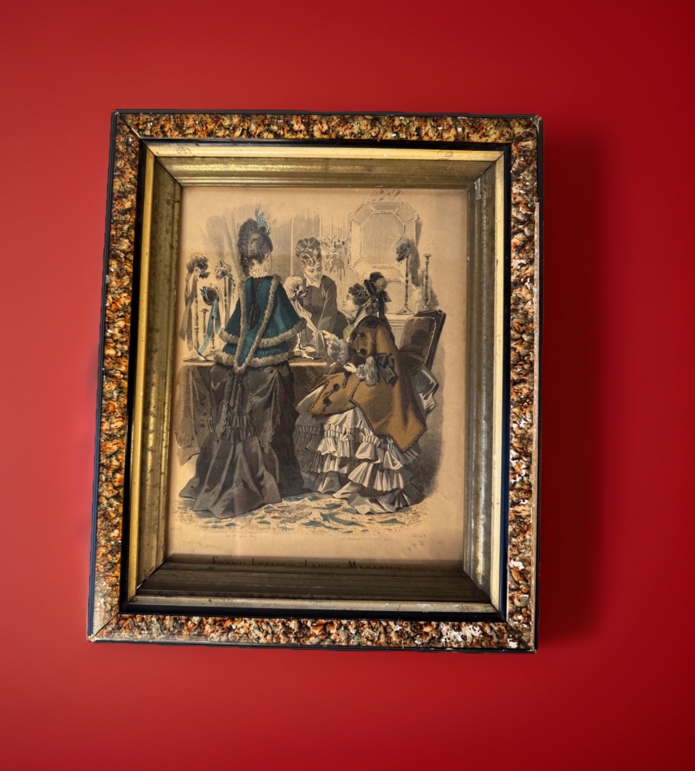 Antique Eastlake Victorian Frame With Frank Leslie’s Lady’s French Fashion Print